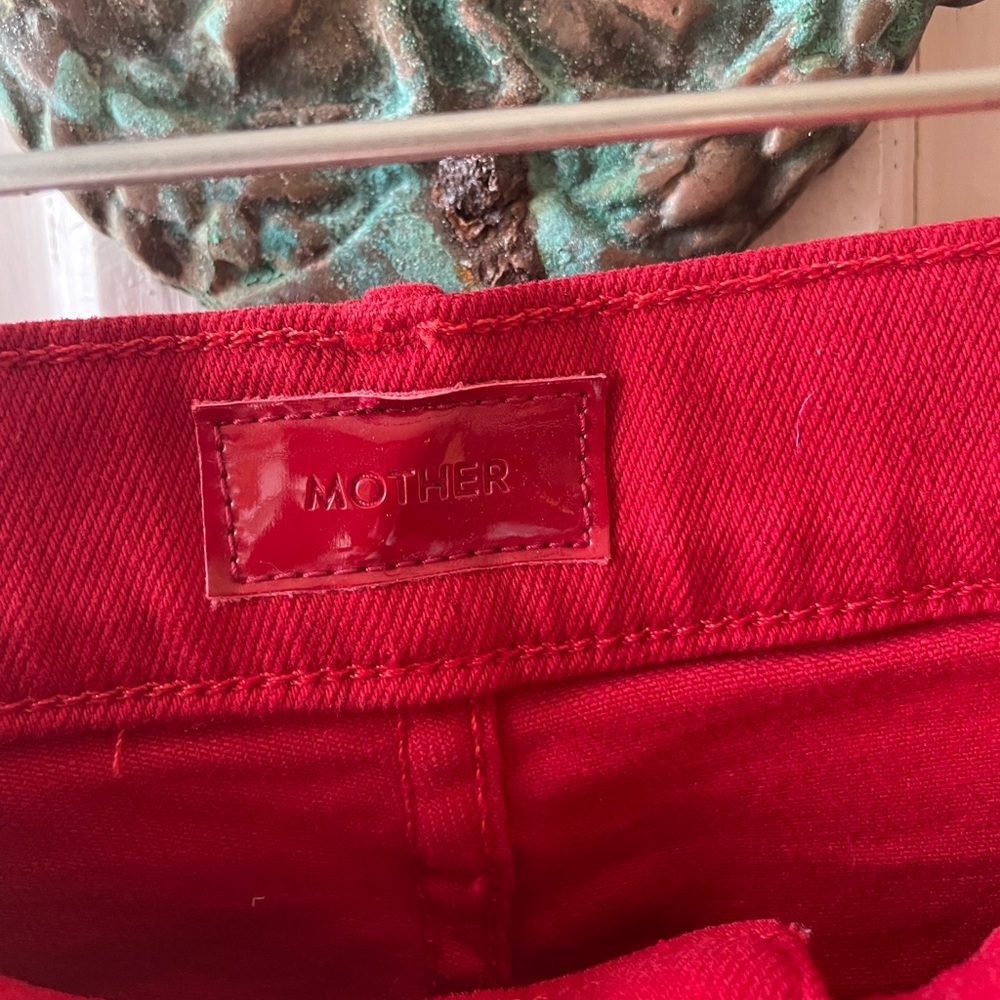 MOTHER Bold Red Denim High Waisted Weekender Skimp Jeans Sz28 - Picture 2 of 12